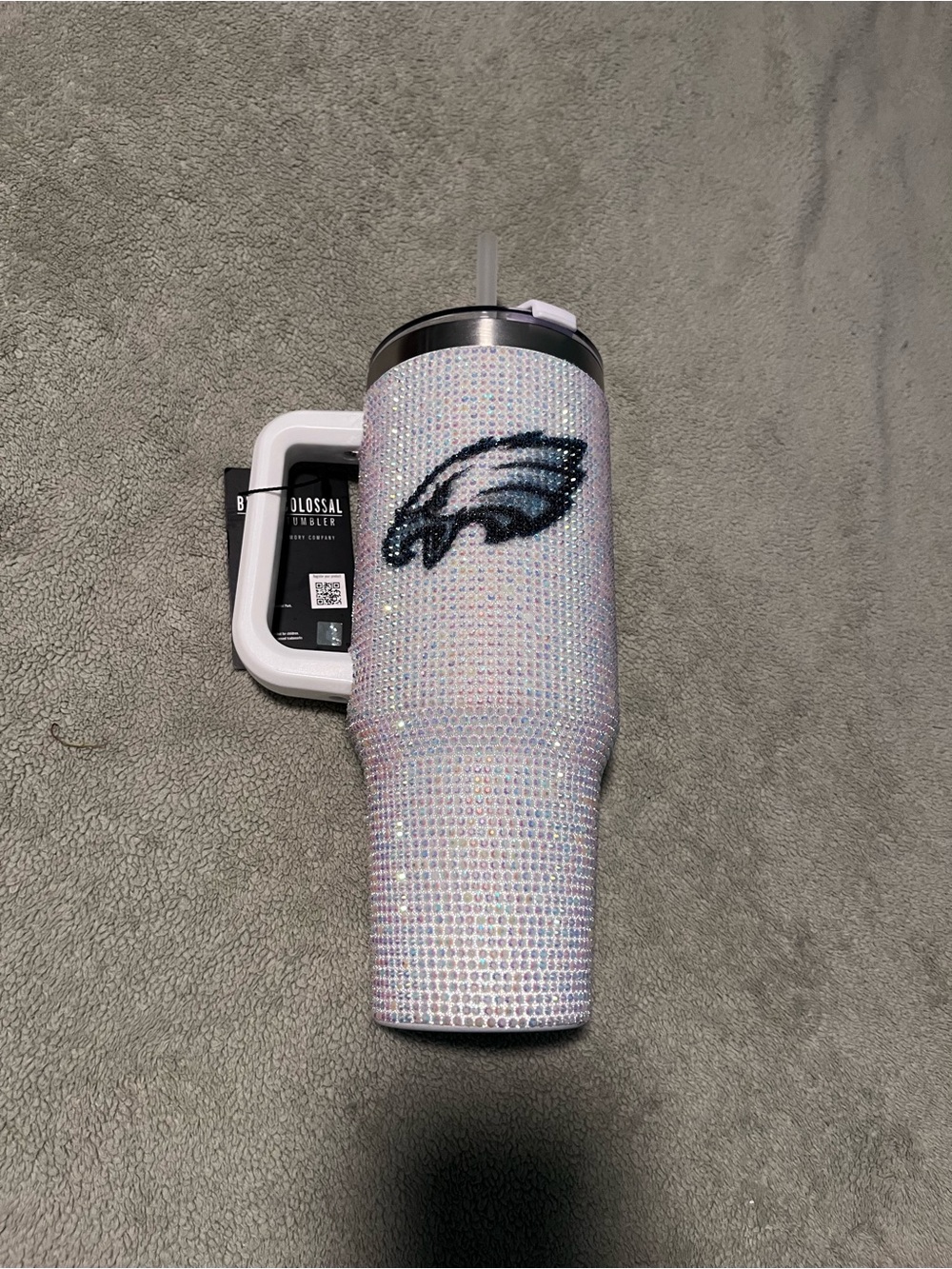 Collegiate-Inspired Iridescent Rhinestone Tumbler - White